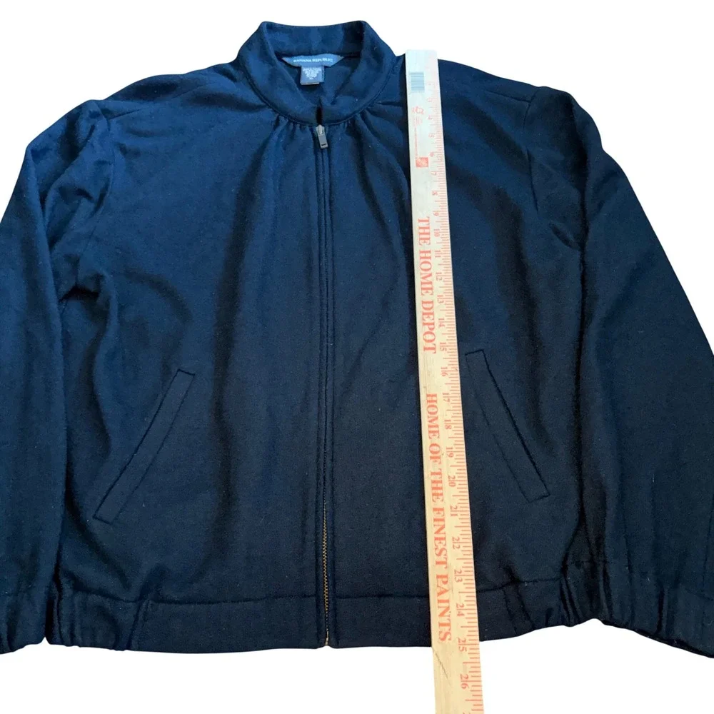 Banana Republic Mens XL Black Wool Blend Full Zip Bomber Jacket Slim Minimalist
